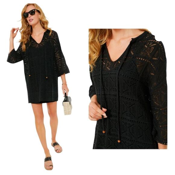 Pomander Place Black Crochet Knit Kai Dress Sz L - Picture 1 of 12